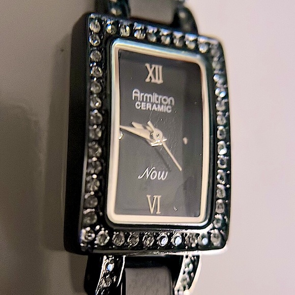 Armitron Ladies Black Rhinestone Ceramic Watch - Picture 1 of 16